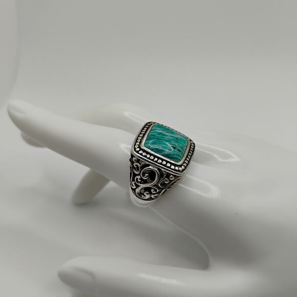 Green Amazonite Sterling Silver Ring Sz 9.75 - Picture 1 of 7